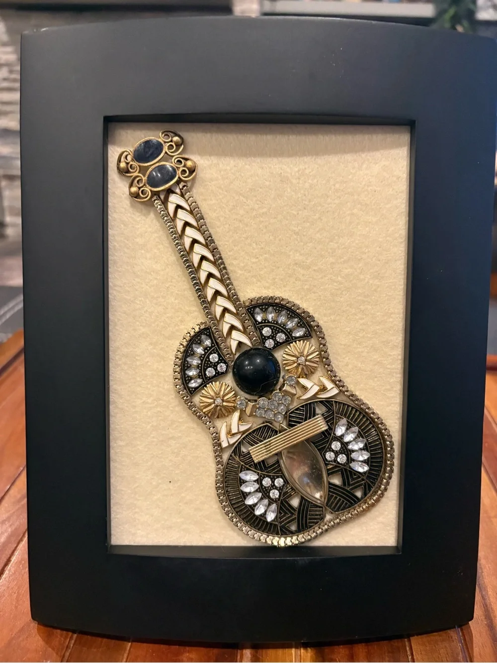 Debbie Green Sisters Jewel Re-Art Guitar Jewelry Assemblage Framed Art